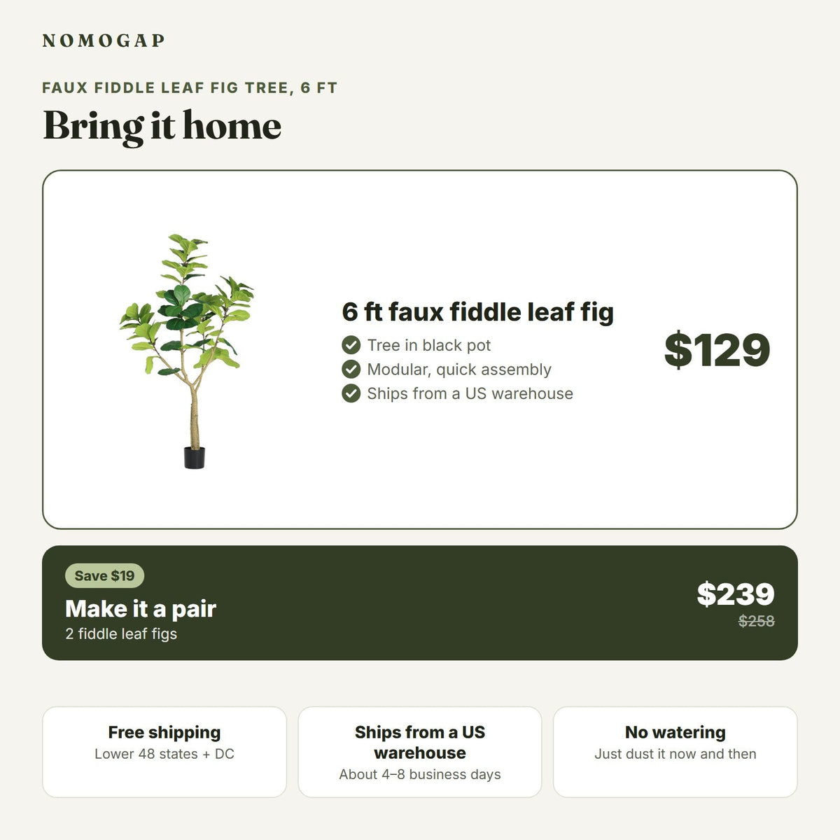 6 ft faux fiddle leaf fig tree: price