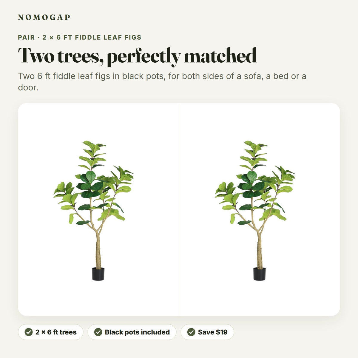Pair of 6 ft faux fiddle leaf fig trees