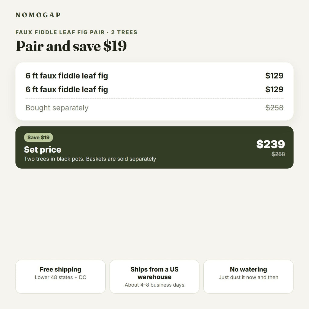 Pair of 6 ft faux fiddle leaf fig trees: set price compared with buying separately