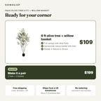 One faux olive tree with a willow basket for $109, or the Pair Set of two trees and two baskets for $199