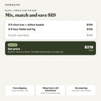 Olive tree with willow basket plus fiddle leaf fig: set price compared with buying separately