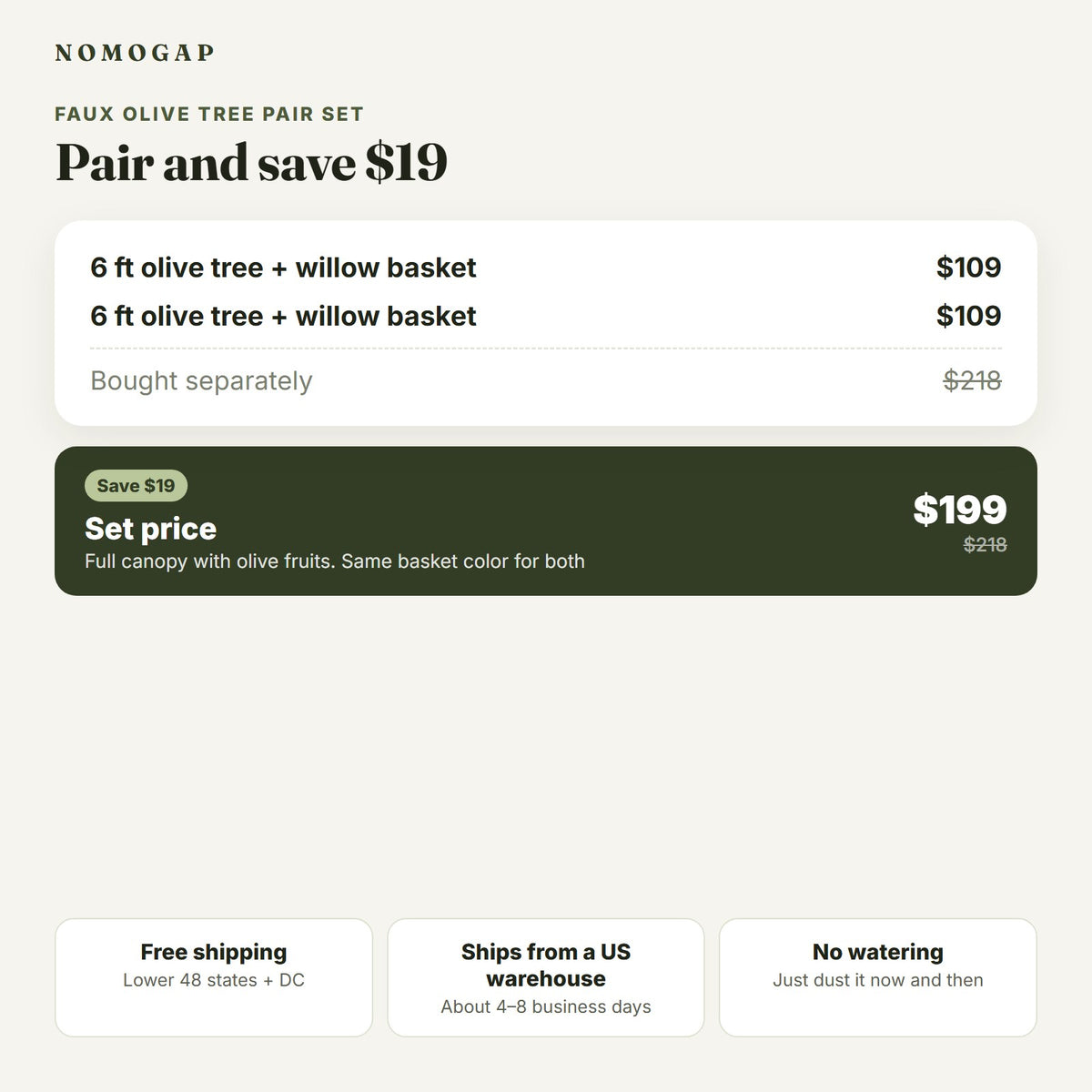 Pair Set price: $199, compared with $218 for two single sets at $109 each