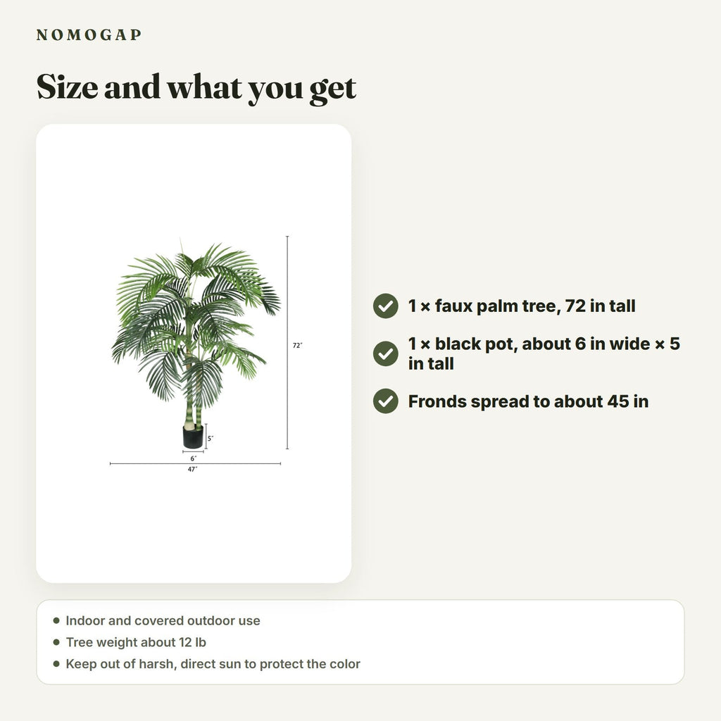 6 ft faux palm tree: size and what you get